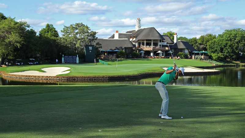 Adrian Meronk plays his approach shot into the 18th