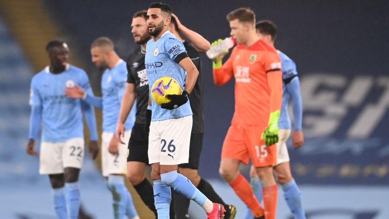 Riyad Mahrez leaves the Etihad Stadium with the match ball after the 5-0 victory over Burnley