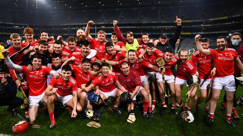 Louth players celebrate victory in the Lory Meagher Cup final
