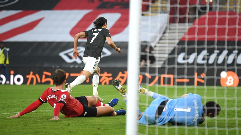 Edinson Cavani celebrates after scoring what proved to be the winning goal at St Mary's