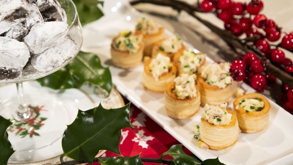 Crab vol au vents with apple and wasabi