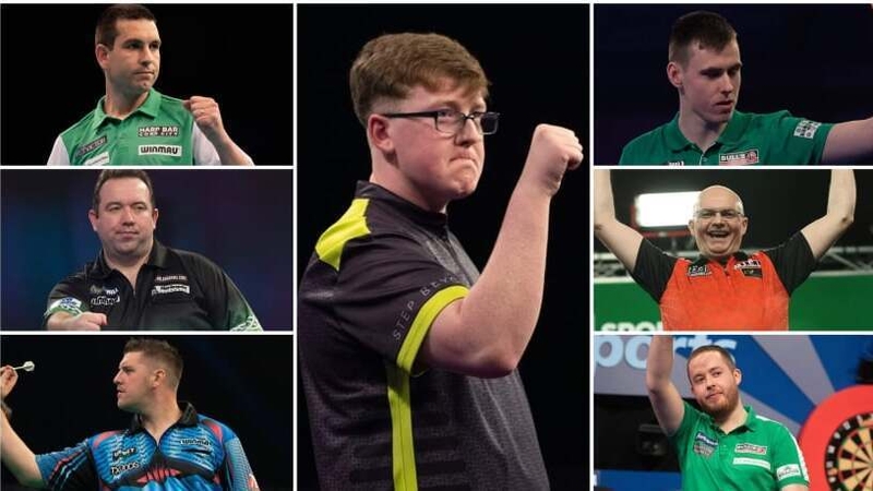 From top left clockwise: Willie O'Connor, Keane Barry, Ciaran Teehan, Mickey Mansell, Steve Lennon, Daryl Gurney, Brendan Dolan