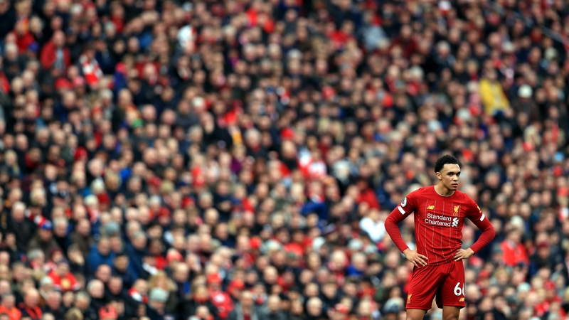Trent Alexander-Arnold playing at a packed Anfield in March