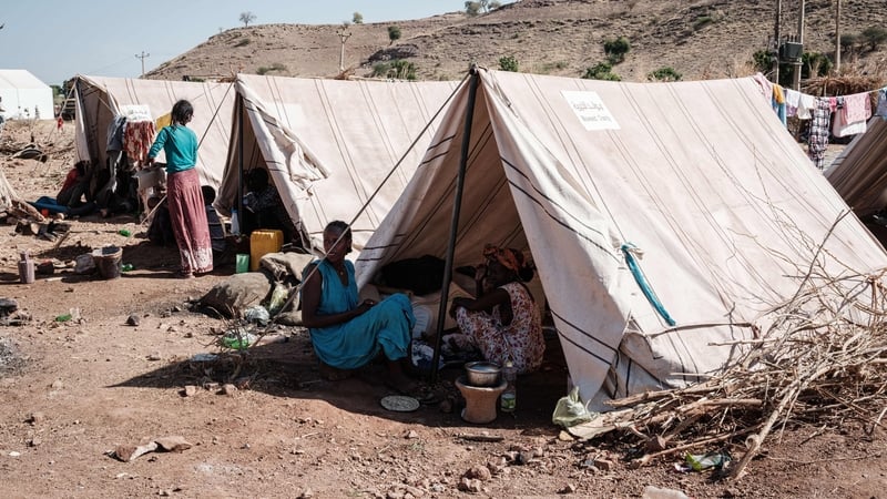 Refugees fleeing Tigray conflict stay in tents at Um Raquba reception camp in Sudan (Getty Images)