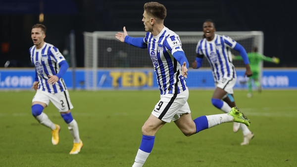 Krzysztof Piatek (C) after giving Hertha the lead