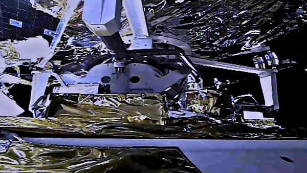 The China National Space Administration issued a photo of the lunar probe docking in the Moon's orbit
