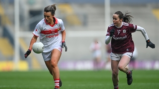 Doireann O'Sullivan of Cork in action against Nicola Ward of Galway