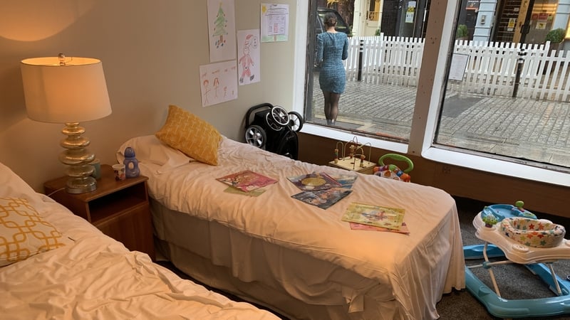 A mock-up hotel room used as part of a Focus Ireland appeal for families in emergency accommodation