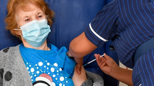 Margaret Keenan receives first of two doses at her local hospital in Coventry