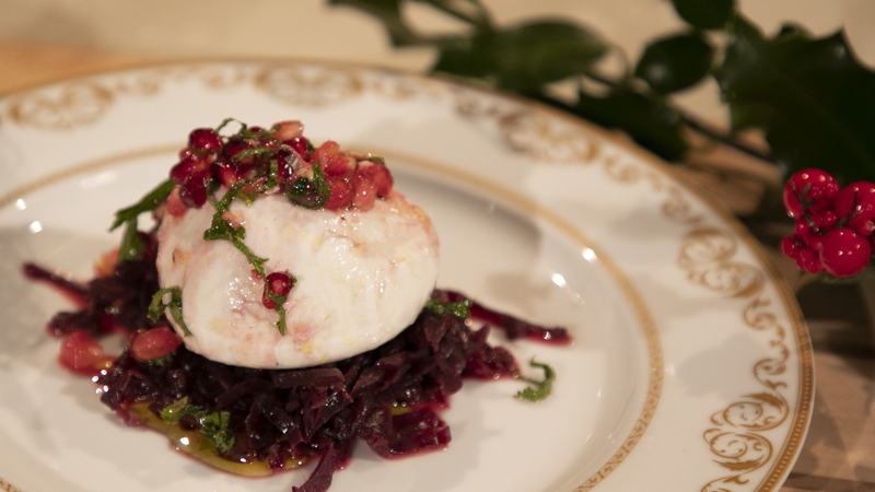 Paul Flynn's burrata with sticky red cabbage, pomegranate and orange.