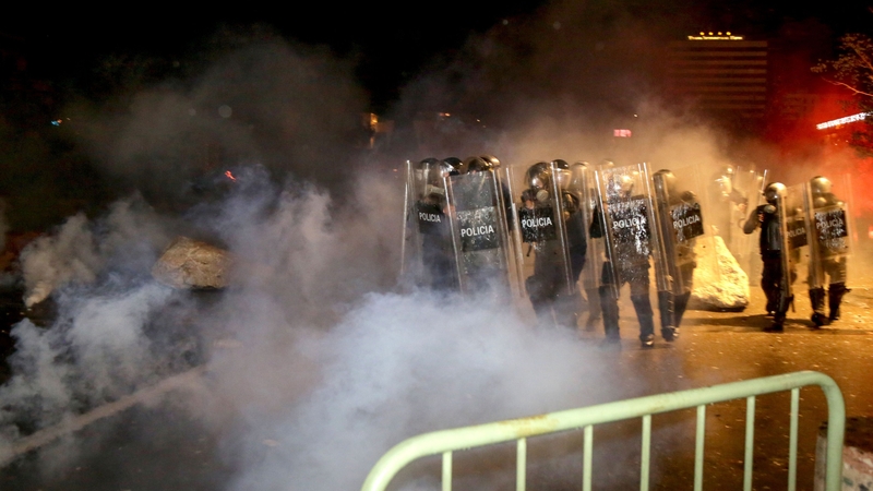 Police used tear gas against protesters outside the interior ministry