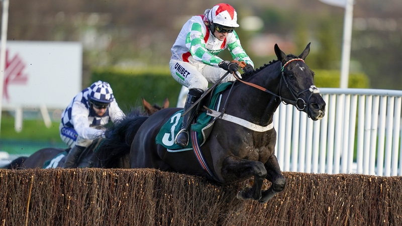 Mister Fisher jumps the last in the feature at Cheltenham