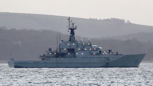 Royal Navy patrol vessel HMS Mersey at anchor off the Isle of Wight