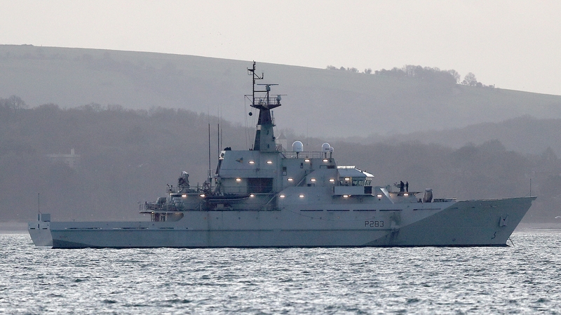 Royal Navy patrol vessel HMS Mersey at anchor off the Isle of Wight
