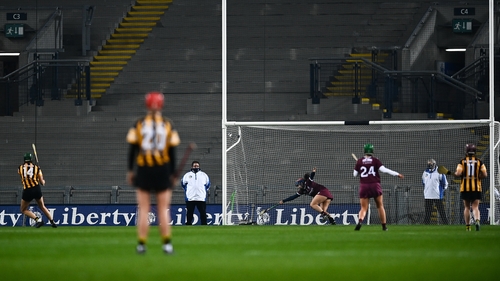 Denise Gaule rifles home her penalty in the closing stages of the All-Ireland final