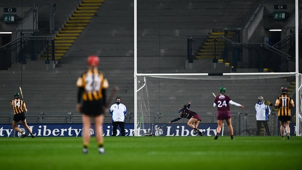 Denise Gaule rifles home her penalty in the closing stages of the All-Ireland final