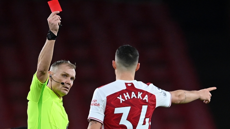 A yellow was upgraded to red for the Arsenal midfielder