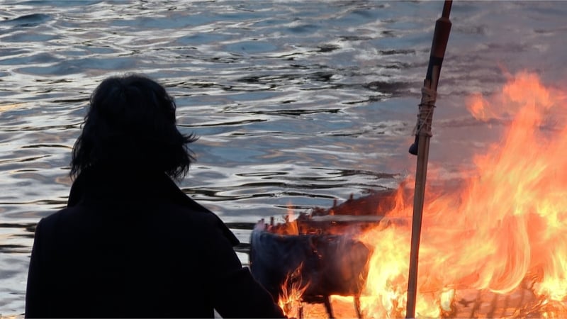 The one-man Boyne currach was set ablaze in the shadow of Sceilg Mhichíl