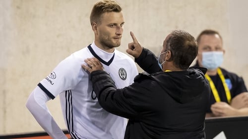 Philadelphia Union's Kacper Przybylko is evaluated for possible concussion during a MLS match against Montreal Impact in September