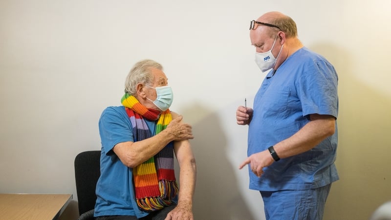 Ian McKellen gets vaccine at Queen Mary's University Hospital London