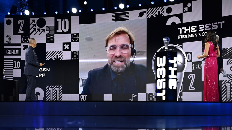 Jugen Klopp accepts his award via video link at The Best FIFA Football Awards