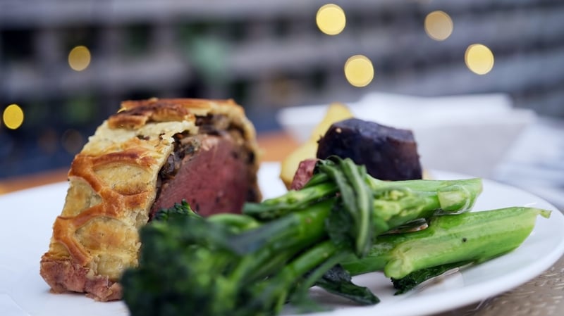 Catherine Fulvio's beef wellington with mushrooms & red onion gravy.