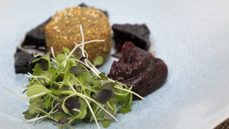 Neven's crispy goat's cheese with beetroot and fig & cranberry relish.