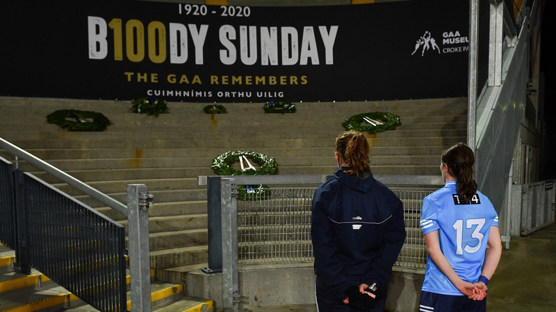 Dublin captain Sinéad Aherne, (R) and Muireann Ni Scanaill after placing a wreath at Hill 16