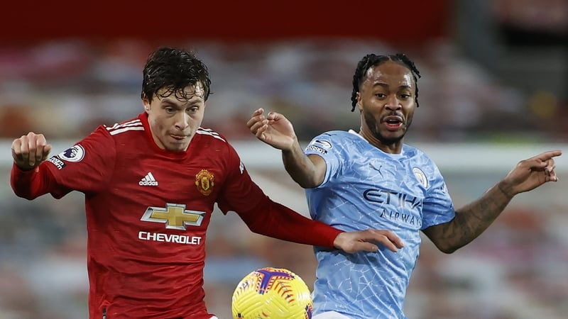 Victor Lindelof (left) and Raheem Sterling battle for possession earlier this month