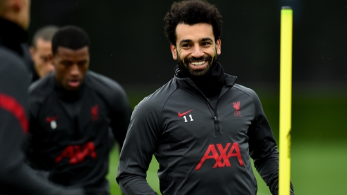 Salah pictured at Liverpool training on Wednesday
