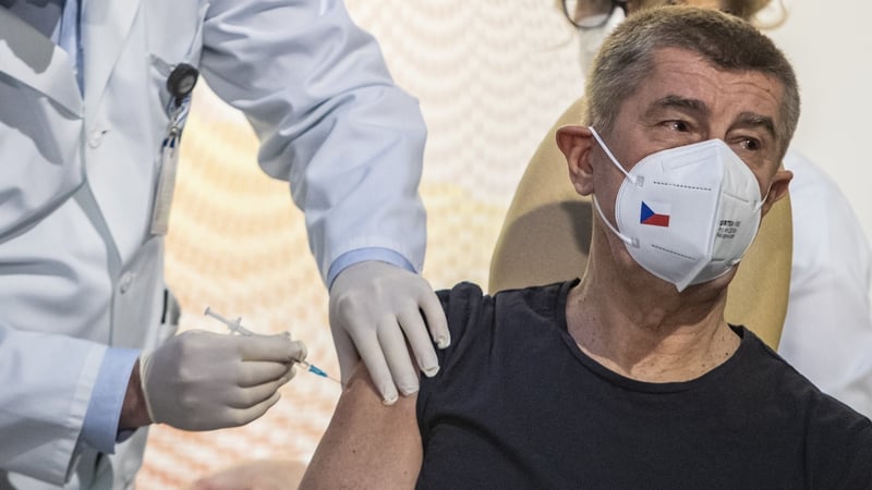 Czech Prime Minister Andrej Babis receiving a shot of the Pfizer-BioNTech Covid-19 vaccine today