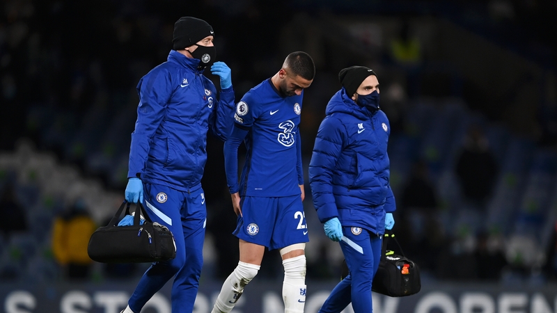 Ziyech leaves the pitch following an injury during the Premier League match against Leeds