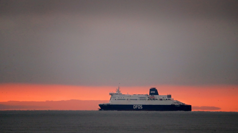 A ferry heads for France after leaving the Port of Dover in England this morning