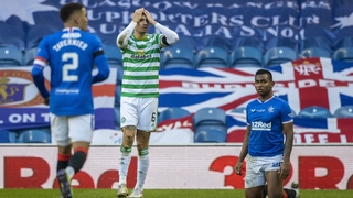 Rangers' Alfredo Morelos is brought down by Celtic's Nir Bitton who is sent off