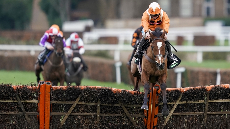Metier jumps the last en route to success at the Esher track