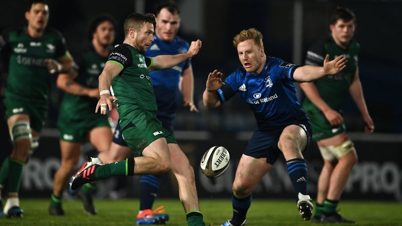 Jack Carty kicks during his team's win over Leinster