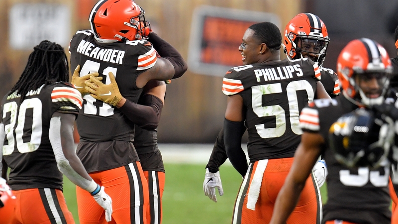 The Cleveland Browns celebrate the win that guaranteed them post-season football