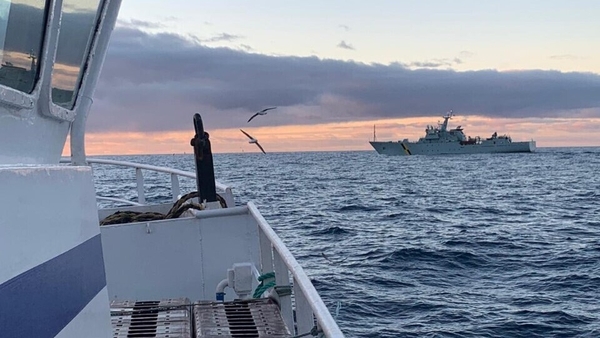 The Scottish fisheries patrol vessel, the Jura, seen from the Northern Celt
