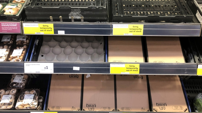 Empty food shelves at the Sainsbury's store in Bangor, Co Down