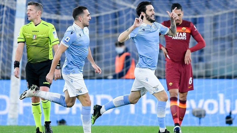 Luis Alberto celebrates making it 2-0 to Lazio against Roma
