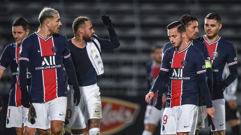 PSG players react at full-time following victory over Angers