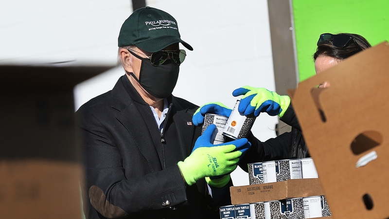 Joe Biden helping pack food for a charity in Philadelphia today