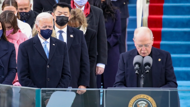 Father Leo J O'Donovan speaks at the inauguration on the West Front of the US Capitol