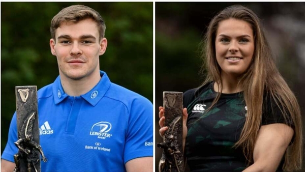 Garry Ringrose and Béibhinn Parsons with their awards
