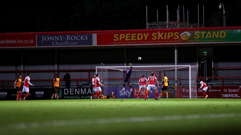 Tom King of Newport County makes a save during the match against Cheltenham Town
