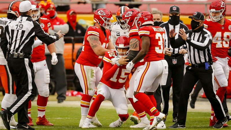 A groggy Patrick Mahomes struggled to get to his feet after he was tackled by linebacker Mack Wilson in the Chiefs' win over the Browns at Arrowhead last weekend