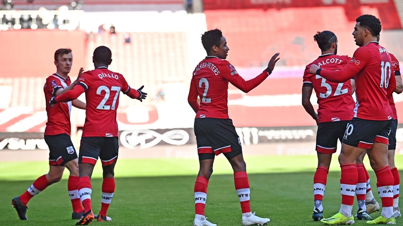 Southampton's players celebrate after Gabriel put through his own net