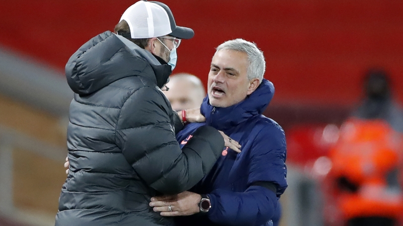 Jurgen Klopp and Jose Mourinho before their teams' meeting at Anfield earlier this season