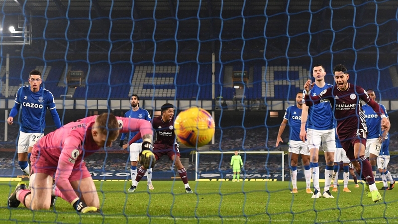 Jordan Pickford punches the ground in frustration after Youri Tielemans' goal