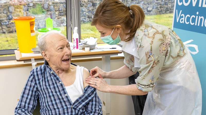 Michael Farrelly receives his Covid-19 vaccination from Karen Kennedy in St Mary's Hospital, Phoenix Park